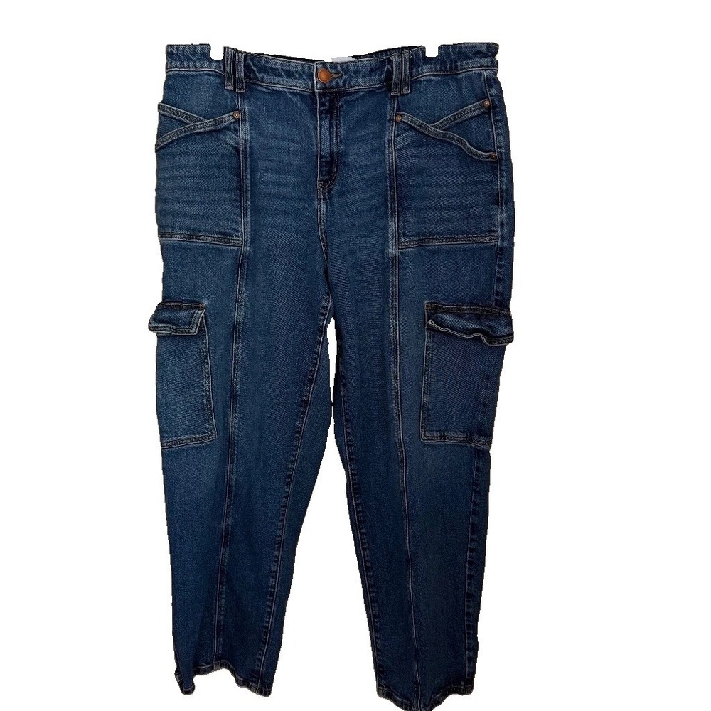 Lane Bryant Womens Cargo Jeans Plus Size 18 Blue Denim Utility Pockets Carpenter